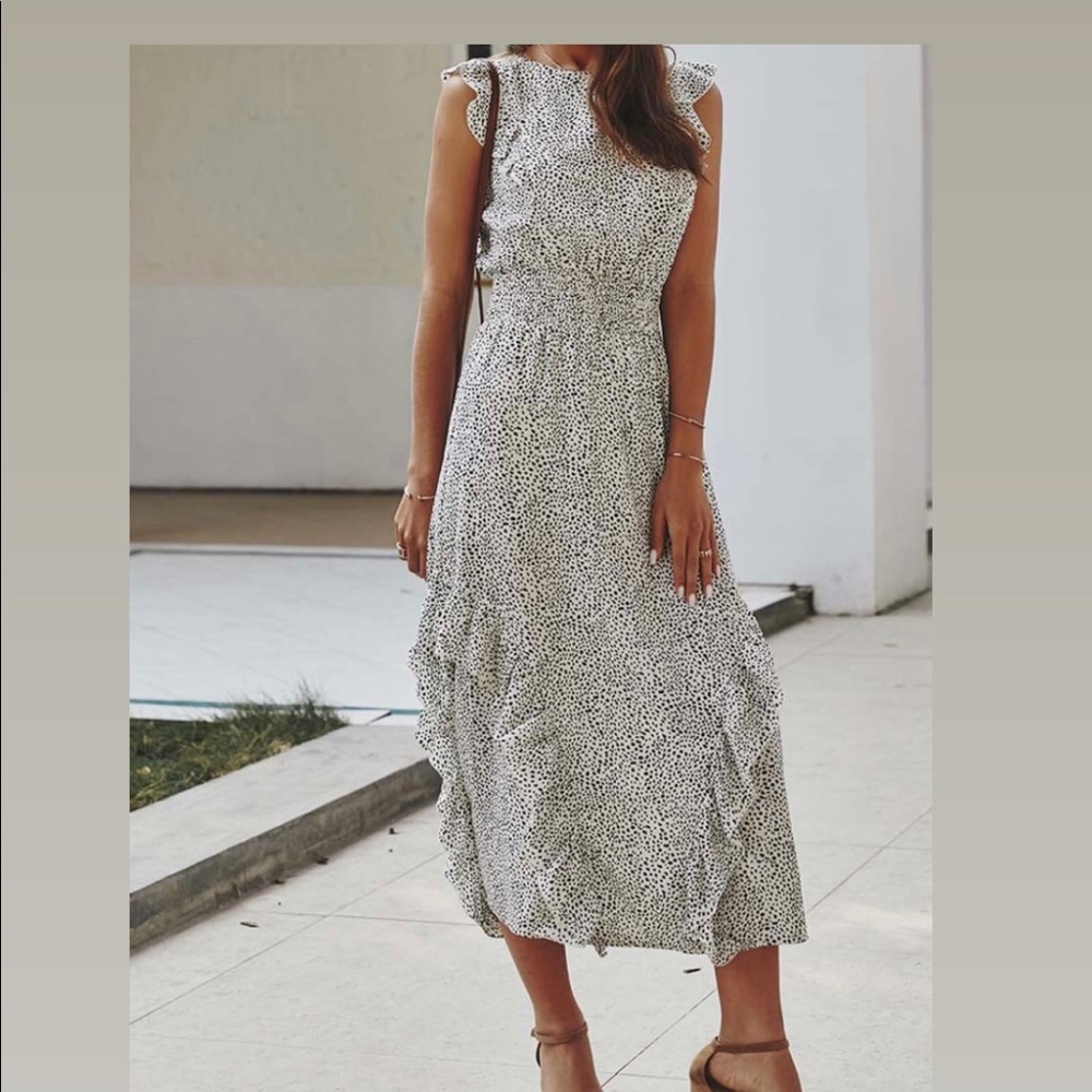 White Speckle Ruffle Dress